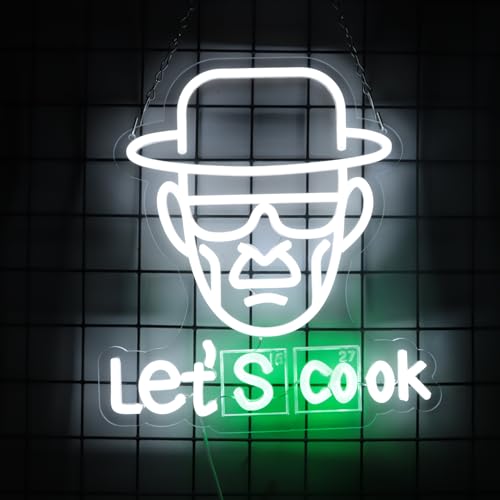 Image of Breaking Bad Neon Sign Heisenberg for Wall Decor,Funny Let's Cook Neon Ligthts with Dimmable LED Signs for Man Cave Bedroom Bar Party Neon Gifts for Crime TV Show Fans Gifts