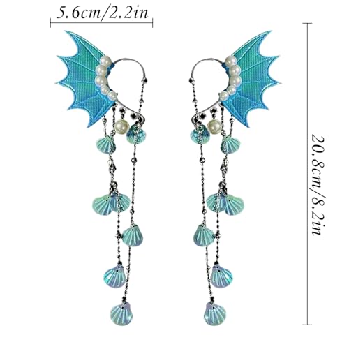 2PCS Dainty Ear Cuffs Clip-on Earring for Women, Fins Shaped Ear Cuffs Non-Piercing Earrings Rhinestone Marine Organism Tassel Ear Bone Clip without Pierced3