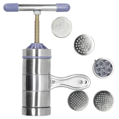 Stainless Steel Manual Pasta Maker Machine for Fresh Noodles with 5 Moulds - Essential Kitchen Tool
