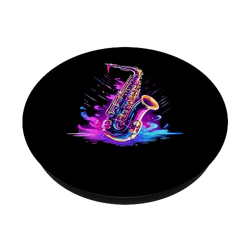 Saxophone Player Marching Band Jazz Saxophonist Instrument PopSockets Swappable PopGrip, Black - Image 2