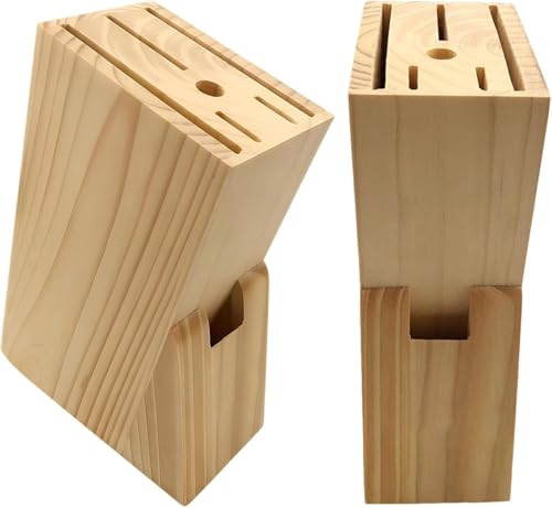 Rynvarl Bloc Couteaux Vide en Bois Naturel – 7 Fentes Universelles pour Couteaux, Ciseaux, Fusil – Porte Couteau Antidérapant | Range Couteaux Cuisine Compact Sans Couteaux