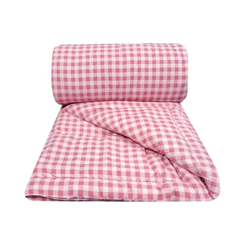 Image of MORADO Glace Cotton AC Comforter /Blanket /Quilt for Double Bed | Ultra Soft & Lightweight | All Season Reversible Comforter | Cozy Bedding for Home & Hotel | Size 90x100 Inches,White Pink Check,Double