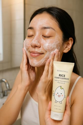 BONNY HILL Rice Foam Cleanser, Clarifying and Daily Brightening with Niacinamide, 250ml/8.45 fl oz, Korean Skincare