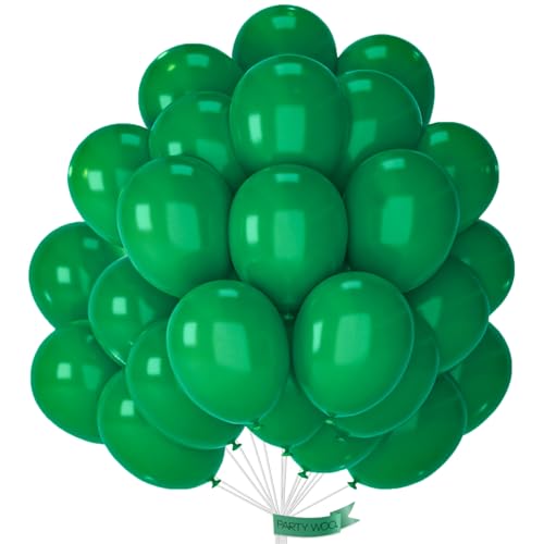 Image of PartyWoo Dark Green Balloons 100pcs 12 Inch Emerald Hunter Forest Green Balloons for Wedding Boy Baby Shower Birthday Christmas Graduation Dinosaur Jungle Golf Theme Party Decorations Green-Y56