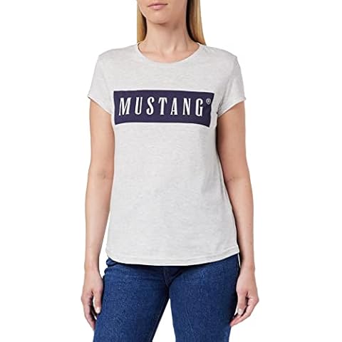 Mustang Women's Alina C Logo Tee T-Shirt, Light Grey Melange 4141, XL Cover