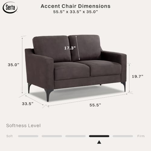 Image of Serta Triton 55.5 inch Loveseat, Transitional Modern, Dreamcoil Comfort, Metal Legs, Vegan Suede, Navy Blue