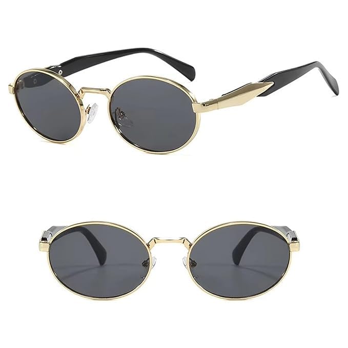 Image of Creature Oval Metal Frame Sunglasses for Men & Women | Vintage Retro Style | UV Protection | Gold Frame with Dark Lenses