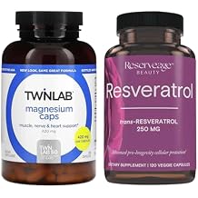 Twinlab Magnesium Caps - for Stress Relief, 420 mg, 200 Count, 1 Pack & Reserveage Beauty, Resveratrol 250 mg, Paleo, Keto, 120 Capsules