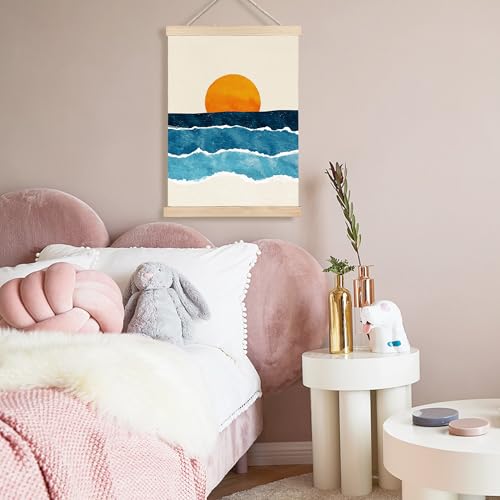 Image of PQKIY Abstract Boho Sun Ocean Wall Art Poster Hanger Frame 12x16 in, Minimalist Mid Century Modern Sunrise Sunset Ocean Waves Wall Decor Canvas Prints for Home Bedroom Living Room