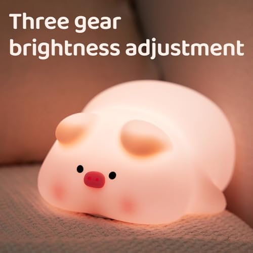 Image of Night Light for Kids, Pink，3 Modes Squishy Piggy Night Lamp, Rechargeable LED Touch Cute Pig Lamp, Food Grade Silicone, for Nursery Baby Room, Best Gifts