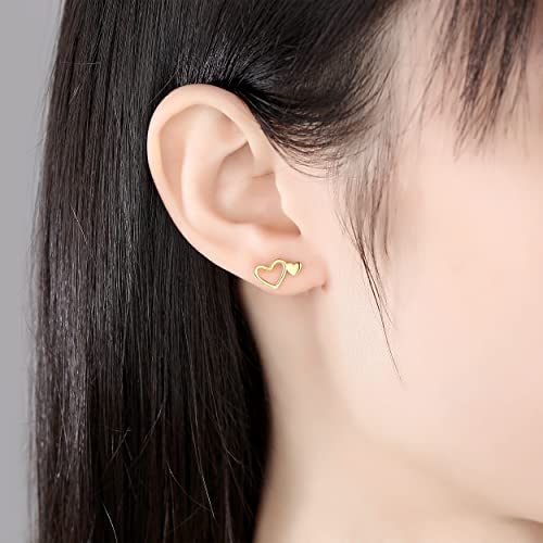Gold Heart Stud Earrings For Women - 14K Gold Plated Hypoallergenic Heart Earrings - Minimalist Gold Heart Earrings For Birthday Christmas Mother's Day Jewelry Gift #TOP2