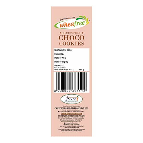 Image of Wheafree Gluten Free Choco Cookies 400g | Lactose Free | Tasty & Crunchy Choco flavoured Cookies | Best Teatime Snacks
