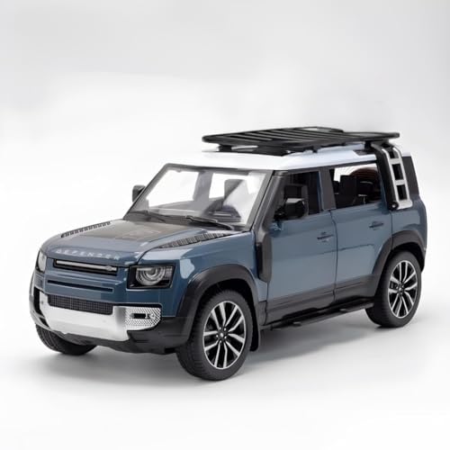Image of 1:32 Scale Land Rover Defender Model Car - Exclusive Alloy Metal Pullback Toy with Openable Doors, Lights, and Music for Kids (Blue)