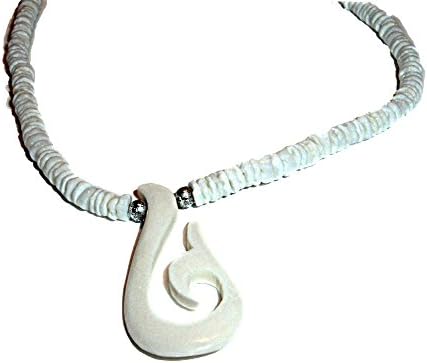 Hawaiian Clam Shell and Bone Fish Hook Choker 17" Necklace