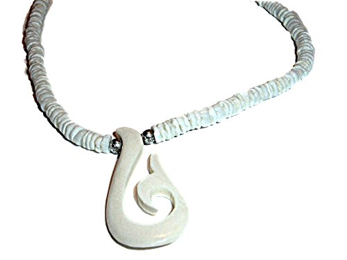 Hawaiian Clam Shell and Bone Fish Hook Choker 17" Necklace