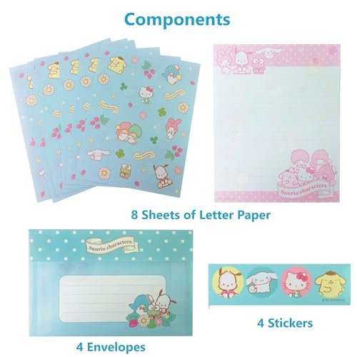 Image of Stationery Set - Cute Letter Writing Paper & Envelopes, 8 Sheets, 4 Envelopes, 4 Stickers (Mix Characters)