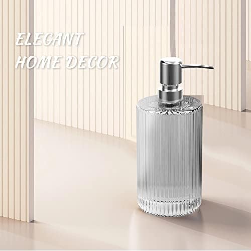 3 Pack Glass Soap Dispenser 17 Oz Versatile Lotion Liquid Soap Dish Dispenser Hand Soap Dispenser with Pump for Bathroom, Countertop, Kitchen, Laundry Room (Grey)