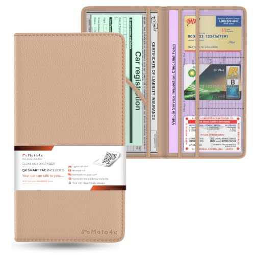 Car Registration and Insurance Card Holder,Beige Premium PU Leather Folder | Magnetic…