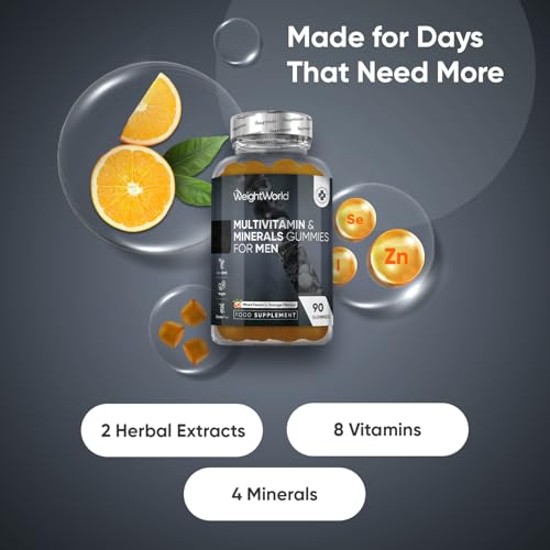 Multivitamin Gummies for Men | 90 Vegan Gummies | with Added Herbal Extracts Like Maca, Panax Ginseng | 8 Multivitamins and 4 Minerals | Mixed Peach & Orange Flavour | Gluten-Free & Non-GMO - Image 3