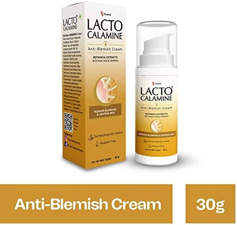 Lacto Calamine Anti Blemish Face Cream | 30g x 3 | Kojic Acid, Botanical Extracts & Vitamin E | Reduces Blemishes & Lightens Skin | Lightens Acne Marks & Spots | No Parabens & Dermatologically Tested