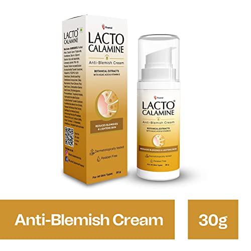 Lacto Calamine Anti Blemish Face Cream | 30g x 3 | Kojic Acid, Botanical Extracts & Vitamin E | Reduces Blemishes & Lightens Skin | Lightens Acne Marks & Spots | No Parabens & Dermatologically Tested