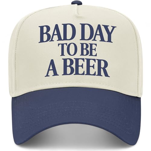 Bad Day to Be A Beer V2 Vintage Trucker Hat | Funny Premium Snapback Baseball Hat for Men & Women (US Alpha One Size Navy/Natural)