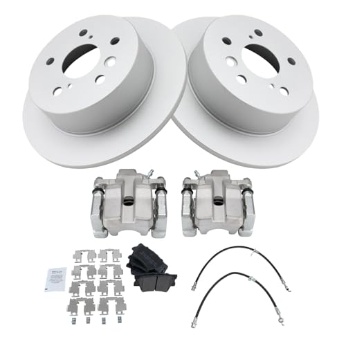 Image of TRQ Rear Brake Pad and Rotor Set Semi Metallic Coated Rotors Calipers Compatible with 2007-2012 Lexus ES350 2008-2012 Toyota Avalon 2007-2011 Camry