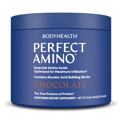 Image of BodyHealth PerfectAmino Powder - BCAA and EAA Powder for Pre and Post Workout - Amino Acid Energy Drink for Men and Women to Support Lean Muscle and Recovery - Chocolate - 30 Servings
