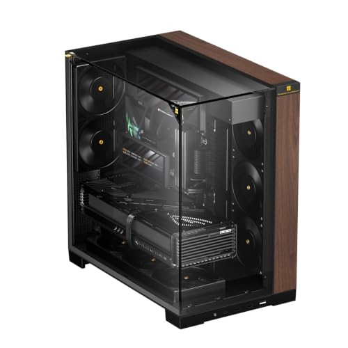 Thermalright TR A70 Vision V2 ATX - Case da gioco in vetro temperato scuro con pareti laterali a venature del legno, con display LCD da 9,16"