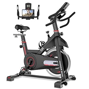 Exercise Bike, Brake Pad Stationary Bikes for Home with Silent Belt Drive System, Indoor Cycling Bike with 330lbs Weight Capacity, Tablet Holder, LCD Monitor