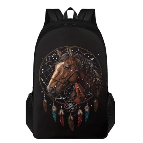 Horse Dreamcatcher Print Middle School Bag Backpack Purse for Girls Elementary Bookbag Kids Child Schoolbag Preschool Backpacks Knapsack School Supplies Rucksack Daypack with Double Zipper