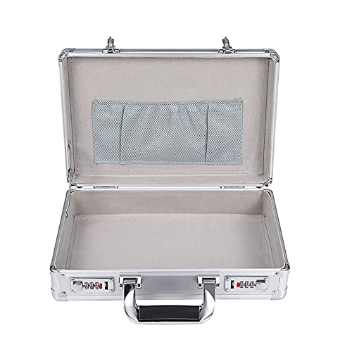 Aluminum Hard Tool Box Case Portable Carrying Case Briefcase Flight Cases Empty Box with Code Lock, Silver/Black