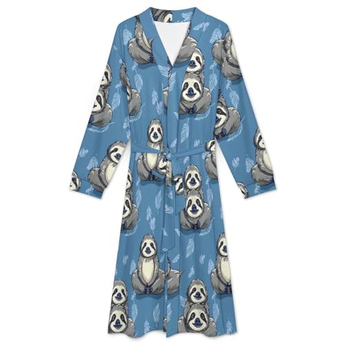 Funny Sloth Soft Robe Long Sleeve Bathrobes V Neck Sleepwear Spa Robes with Belt Men Woman3