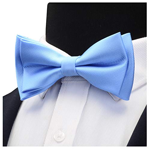 Image of GUSLESON Mens Solid Color Two Layer Pre-tied Bow Tie and Pocket Square Cufflink Set with Gift Box