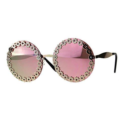 SA106 Womens Floral Metal Stud Circle Round Lens Hippie Sunglasses2