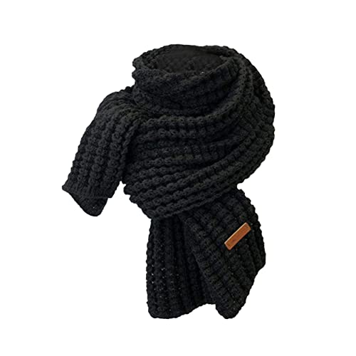 Image of Chunky Knit Scarf for Women Men Extra Long Women's Thick Warm Winter Scarves Soft Cable Knit Fashion Shawl for Cold Weather Outdoor (Black)