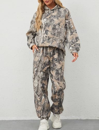 Image of Dsewpaur Camo Hoodie For Women Oversized Long Sleeve Drop Shoulder Fleece Hooded Sweatshirt Pullover With Pocket Outfits