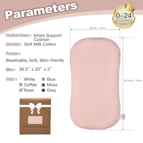 Image of Infant Support Cushion -Baby Support Cushion for Newborn, Oversized for 0-24 Months (36.5*20 inchs), Tummy Time Mat for Home and Travel, Soft Cotton, Supervised Use, Baby Essentials Gift -includ cover
