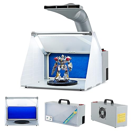 ERGOMASTER Airbrush Spray Booth, Portable Paint Booth with 3 LED Lights, 5.6 FT Exhaust Hose, 7-1/2