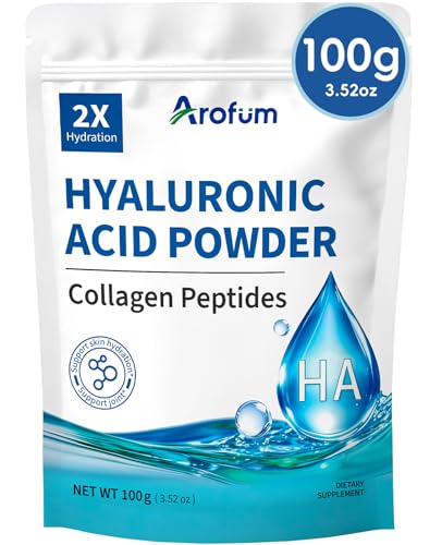 Arofum Hyaluronic Acid Powder, with Collagen Peptides – DIY Hydrating Serum & Skincare Ingredient, Clean Formula, Gluten-Free, No Preservatives – 100g / 3.52oz