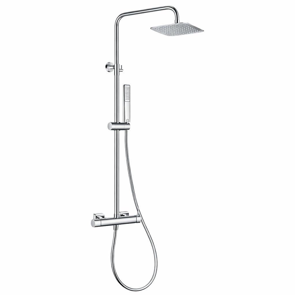 Columna Ducha Monomando con Grifo y Barra Extensible Acero Inoxidable S.304 | Rociador Extraplano 20x30 cm Efecto Lluvia Antical + Mango de Ducha | Grifería Baño IMEX Toscana