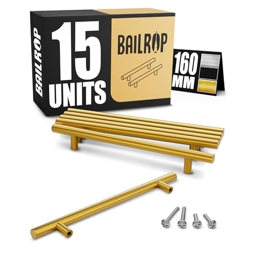 BAILROP Tiradores Dorados 160MM para Armarios, Cajones y Cocinas - Tiradores Dorados Muebles de Cocina o Dormitorios de Acero Inoxidable - 15 unidades - Color Oro