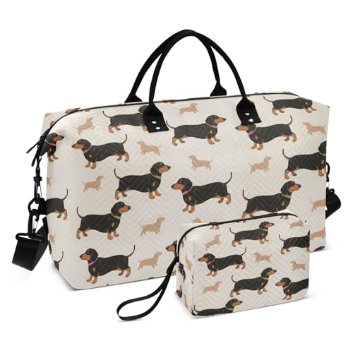 Dachshund Dog Stylish Cartoon Large Travel Duffle Bag Weekender Overnight Bags Gym Yoga Bag for Women Men with Toiletry Bag