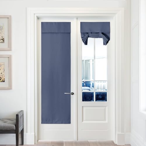 PONY DANCE Door Window Curtain - Blackout Privacy Shade for Glass Front French Door, Thermal Insulated Tie-Up Window Covering, Blue Haze, 1 Panel, 26W x 80L Inch