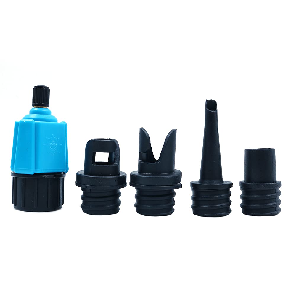 Tiardey Compressor to Inflatable Pump Valve,Inflatable Valve Adapter with 4 Nozzles for Inflatable Air Mattress,Swimming Ring/Pool,Inflatable Bed/Sofa,Boat,Kayak - Blue