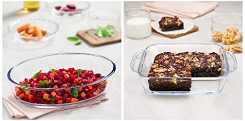 Image of Borosil - Icy22Od0116 Oval Baking Dish, 1.6 Litres, Transparent & Borosil Square Dish With Handle, 800Ml