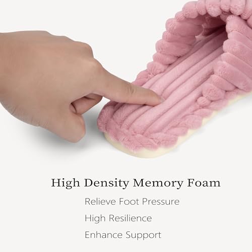 Image of IPSAE House Slippers for Woman Memory Foam Open Toe Slippers Corduroy Cross Bow Womens Slipper Slides Comfy Indoor Bedroom Slip On Shoes