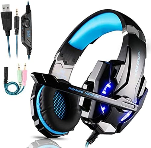FUNINGEEK Gaming Headset for PS5 PS4, G9000 Wired Over-Ear Noise Cancelling Headphones with LED, Surround Sound, 3.5mm Jack, Mic, Compatible for Xbox One/Nintendo Switch/PC/Mac, Blue