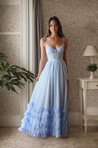 Floral Chiffon Bridesmaid Dresses for Women Wedding Guest Ruffle A-Line Prom Dresses Long with Slit2