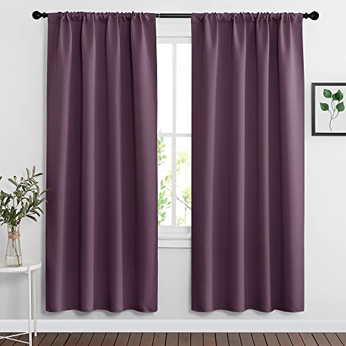 RYB HOME Living Room Curtains Blackout - Light Block Energy Efficiency Small Window Treatment Drapes for Kitchen Dining Baby Nursery Farmhouse Decor, W 42 x L 72 inch, Plum, 2 Panels